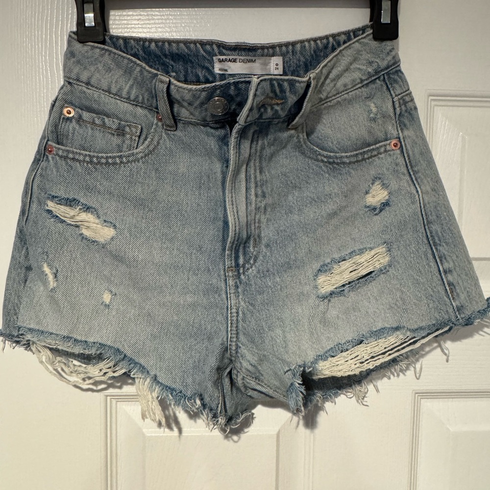 Garage Blue Distressed Jean Shorts High-Waisted